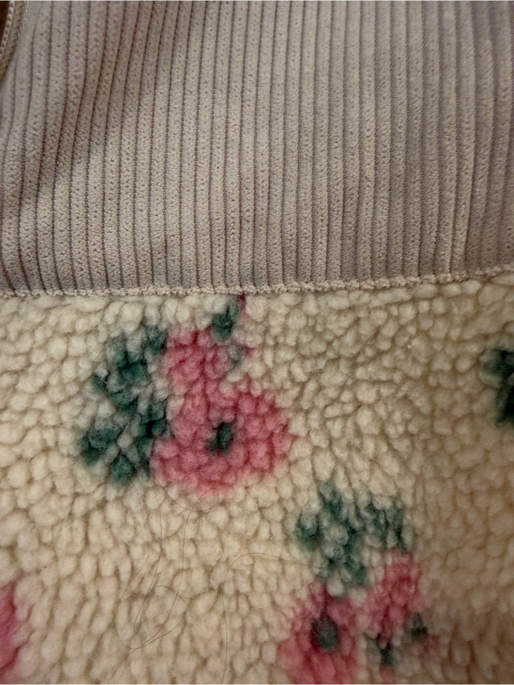 Cream Floral SherpaTeddy zip up with Pink Floral Print - Picture 7 of 12